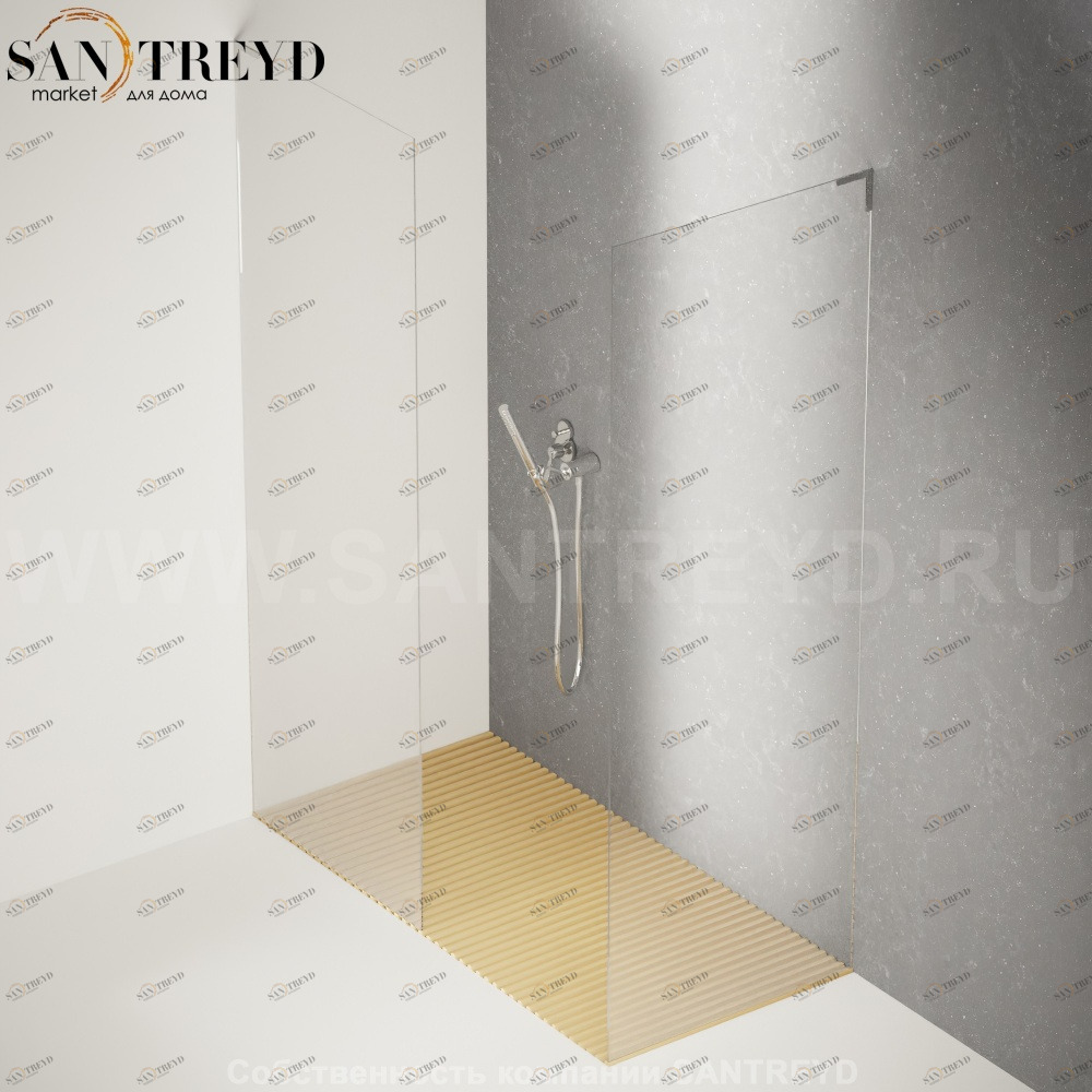Душевое ограждение FLAT D подрезаемое, стеклянная экстрапрозрачная перегородка с поддоном из светлого дуба. Размеры: глубина от 70 до 95 см, длина от 140 до 160 см Agape DC60140160700950NE