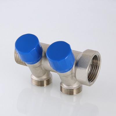 VTc.560.NE.060503 Коллектор с регулирующими вентилями и комплектом ручек Valtec 1", 3 x 3/4"  - Вид №1