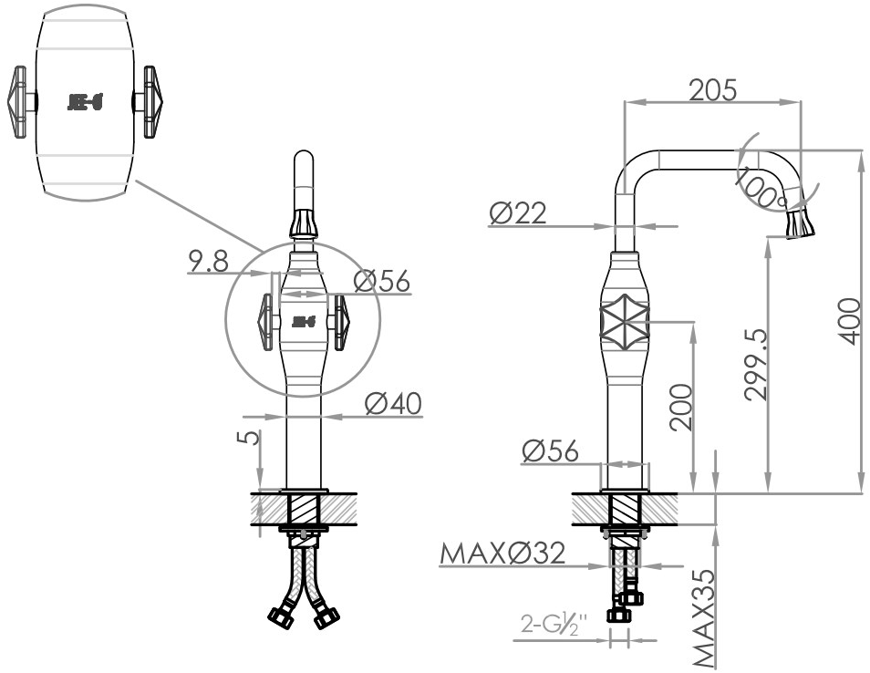 JEE-O Смеситель для раковины с одним отверстием из нержавеющей стали Bloom 600-1756 - Вид №1
