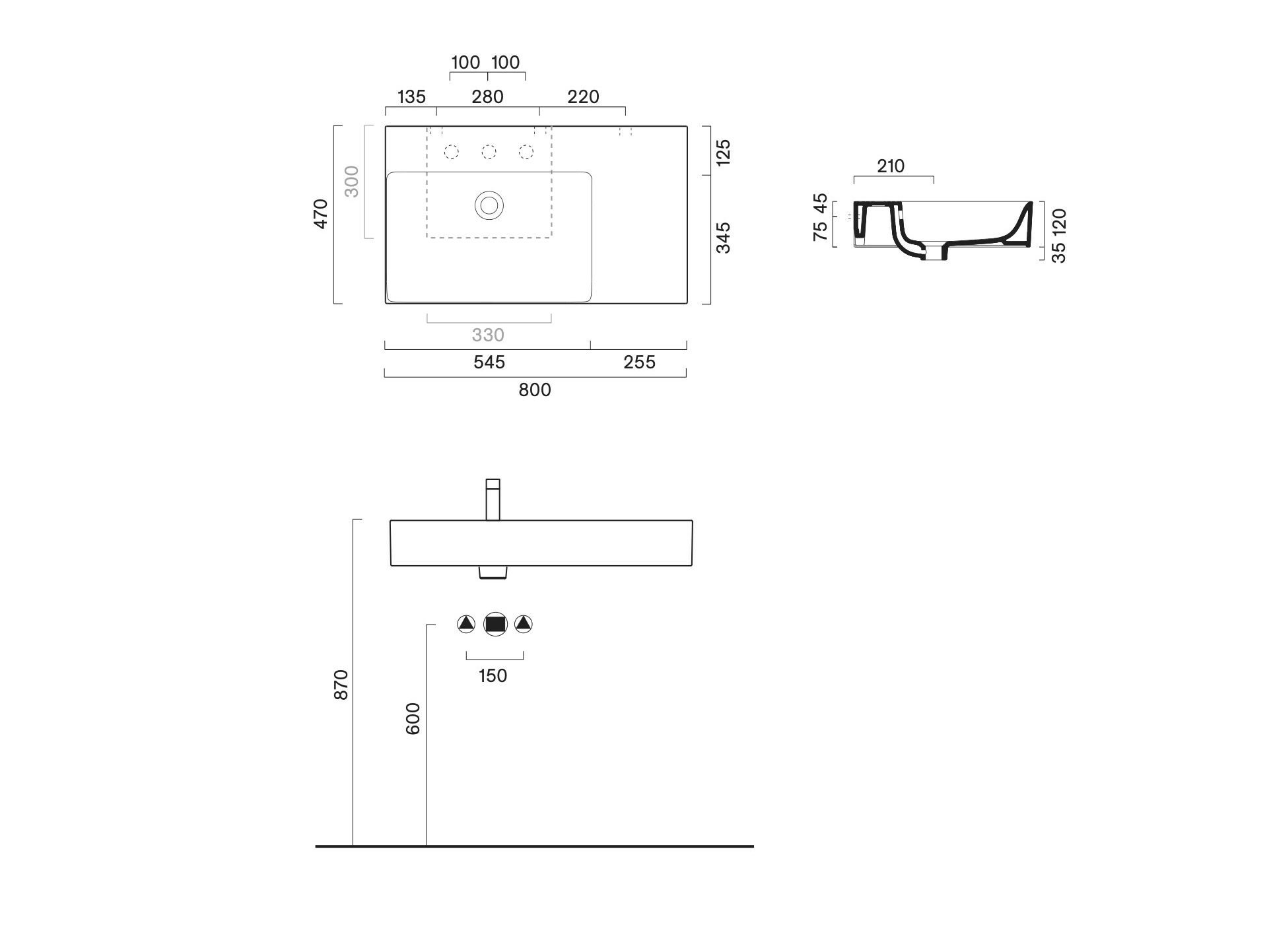 Подвесной прямоугольный умывальник с переливом CERAMICA CATALANO премиум ARCH-00033921 - Вид №2