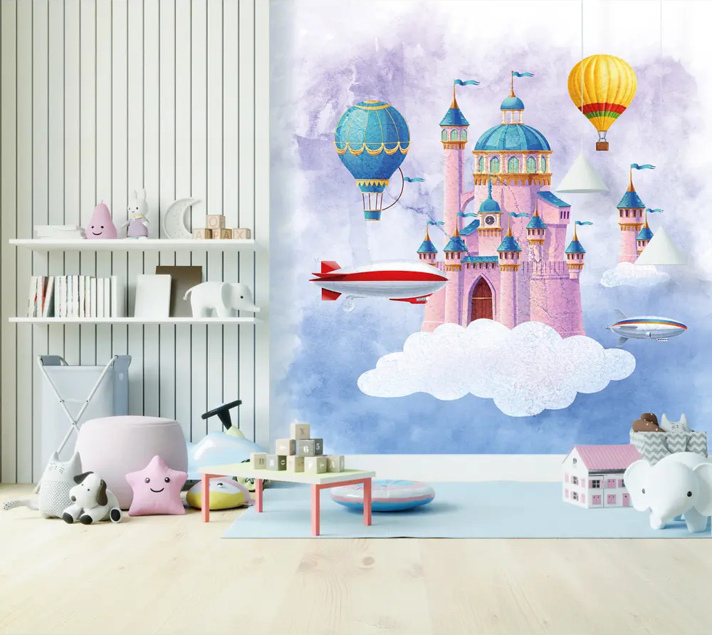 91146016 Фотообои флизелиновые Wonderwall 260x280 см Воздушные шары и замок в небе STLM-0824995