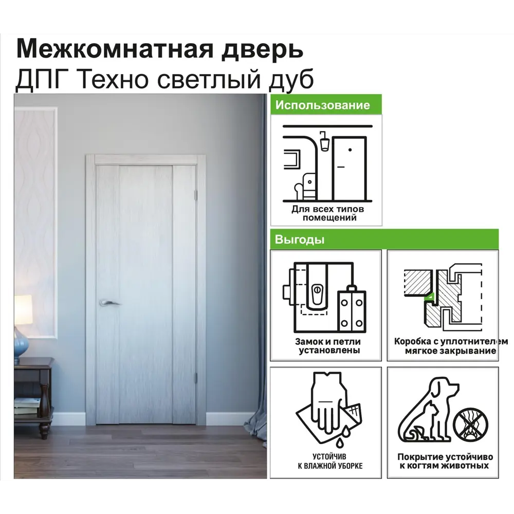 Дверь межкомнатная глухая Техно 80x200 см цвет дуб светло-серый 82156393 STLM-2020987 КРАСНОДЕРЕВЩИК  - Вид №1