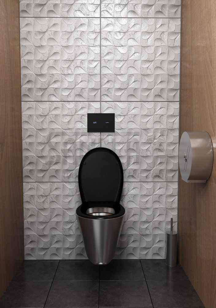 04302 Электронное сенсорное устройство для смыва унитаза, цвет стекланной крышки REF 9005 чёрный, подстветка голубая, 24 В SANELA  - Вид №1