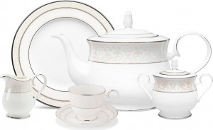 10655247 Noritake Сервиз чайный Noritake "Монтвейл, платиновый кант" на 6 персон 21 предмет Фарфор костяной