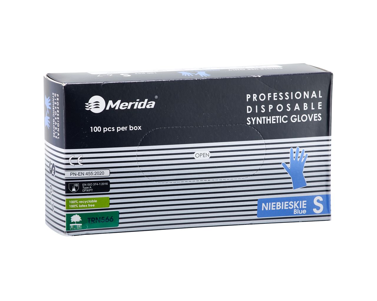 TRN566 Винилнитриловые перчатки, синие, размер S, 100 шт./упаковка Merida 