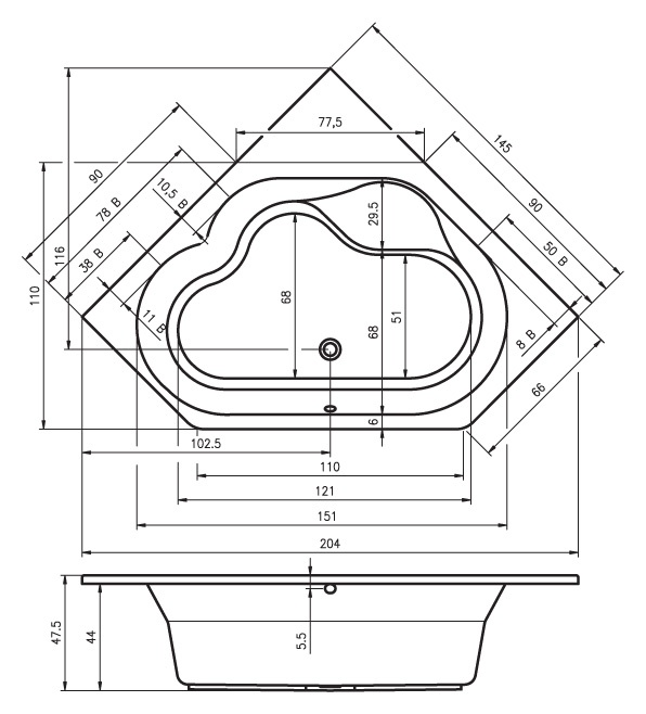 BA4800500000000_lux8 Гидромассажная ванна Riho Winnipeg Santreyd - Вид №1