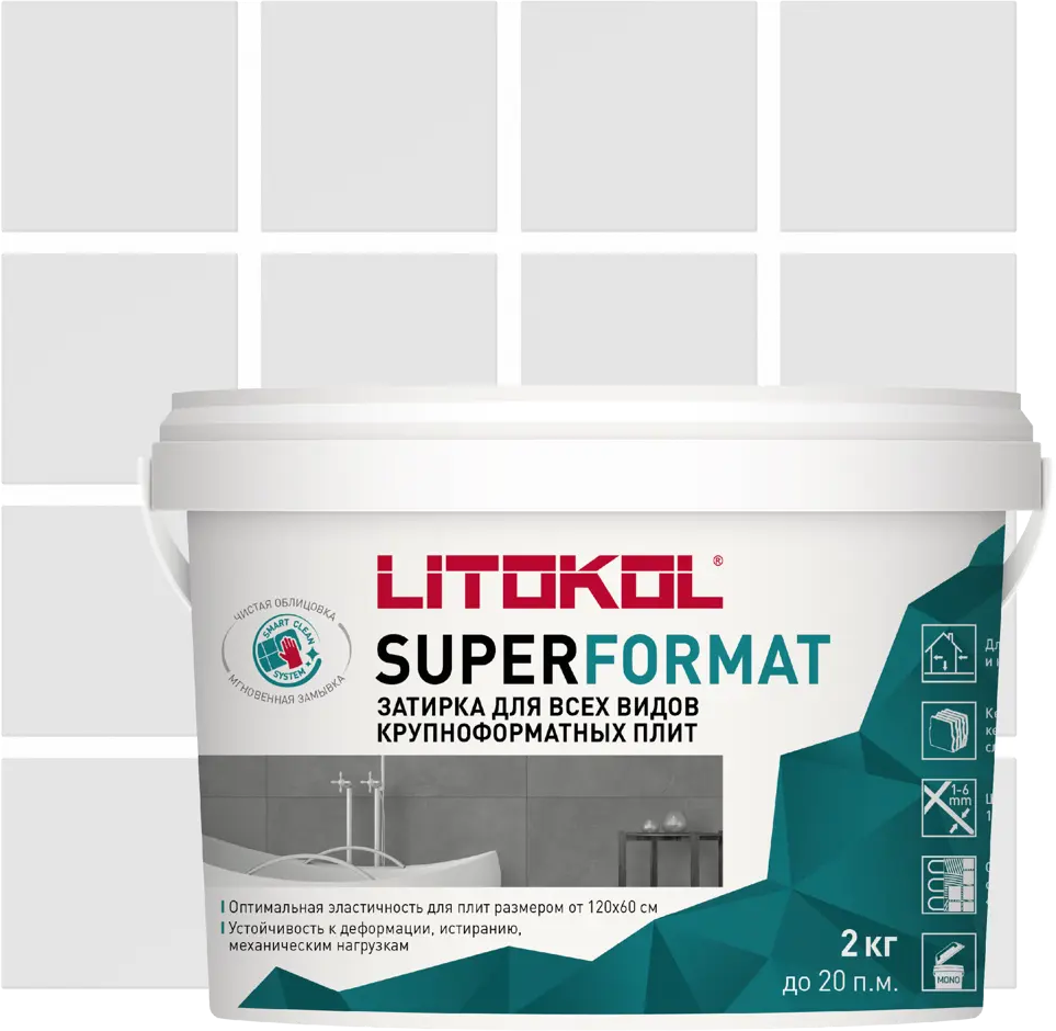 91685362 Затирка готовая для крупноформатных плит LITOKOL SUPERFORMAT SF.100 Белый 2 кг STLM-0800113