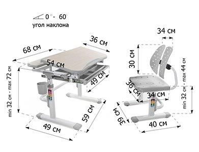 Растущая парта и стул EVO-05 G клен, серая MEALUX EVO  261455 Серый;молочный Santreyd  - Вид №1