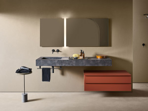 Одноместный подвесной умывальник с держателем для полотенец и комодом