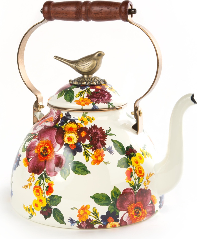 10623718 Mackenzie-Childs Чайник с птичкой 3 литра FLOWER MARKET Сталь 