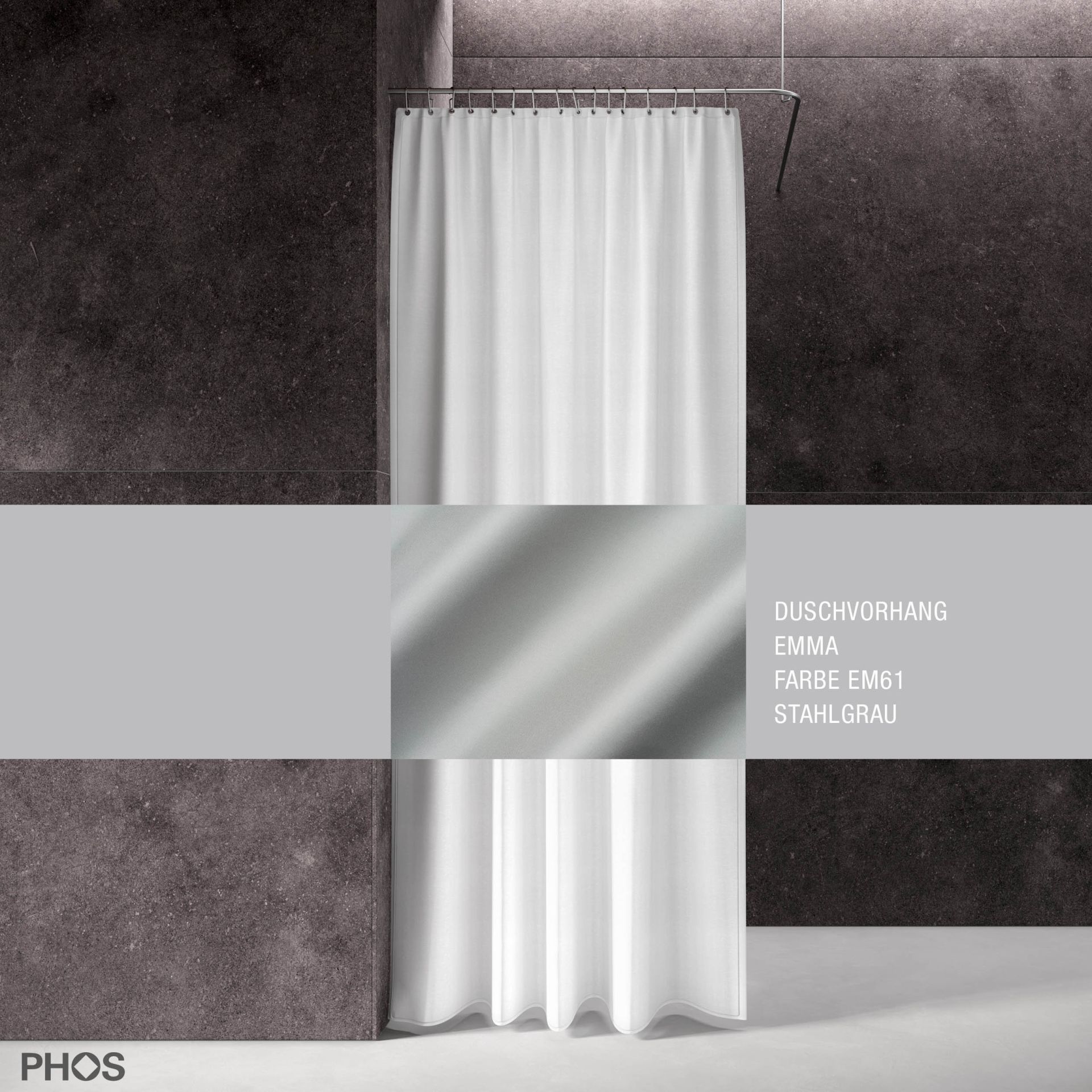 DV-EMMA200-70-EM61 Занавеска для душа emma стальной серый, длина 200 см, ширина 70 см. PHOS 