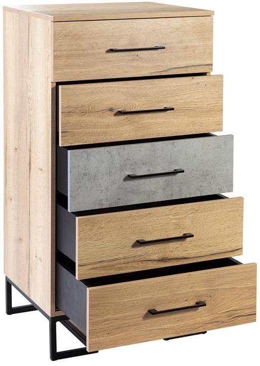 1728 Комод с 5 ящиками Loft Дуб натур/Бетон R-HOME 4009296h_Натур - Вид №4