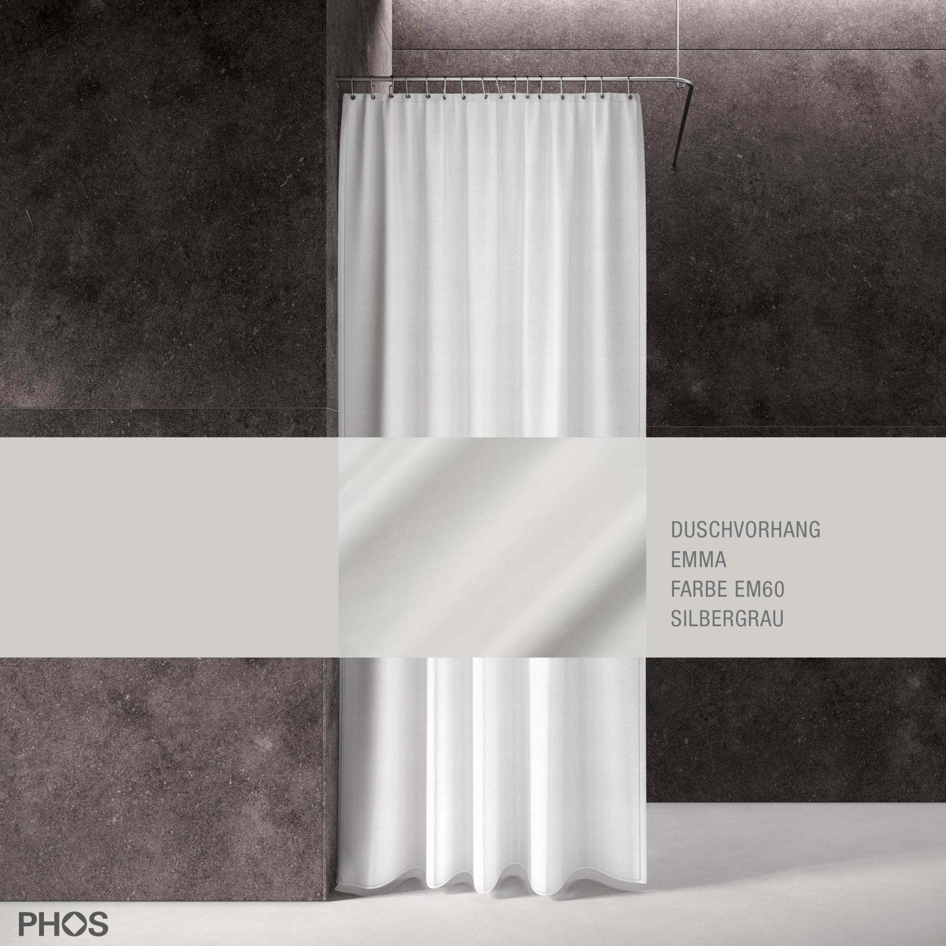 DV-EMMA200-70-EM60 Занавеска для душа emma серебристо-серая, длина 200 см, ширина 70 см. PHOS 