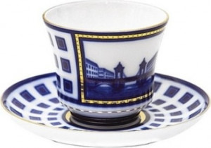 1049132 Императорский фарфоровый завод Чашка чайная с блюдцем "Мост Ломоносова мет." "Банкетная" Фарфор твердый