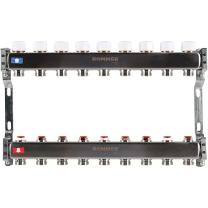 Коллектор без расходомеров Rommer 1"x3/4" 9 выходов нержавеющая сталь RMS-3200-000009