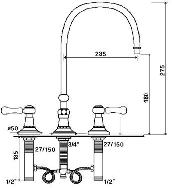 rvb Смеситель для кухни на 3 отверстия 1935 wood 1936.11.29-cc - Вид №1