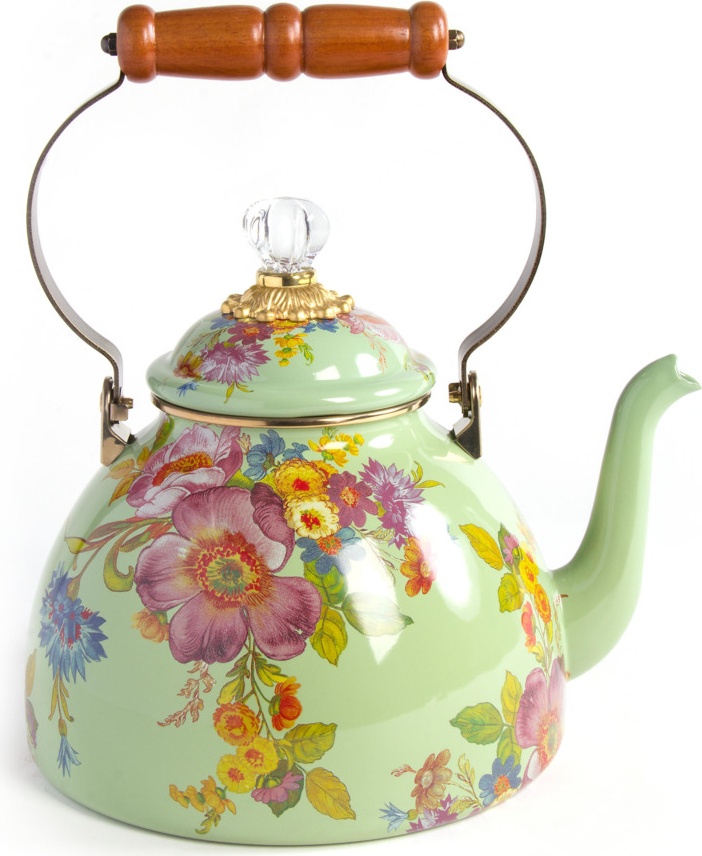 10654488 Mackenzie-Childs Чайник 3л (зеленый) Flower Market Сталь 