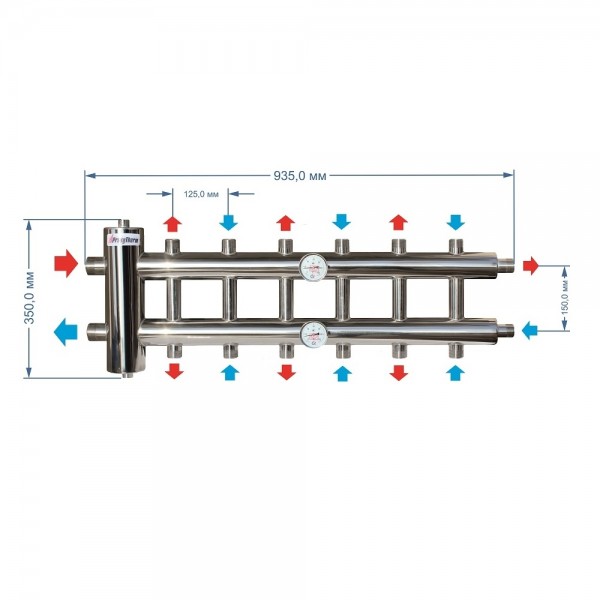 Купить Распределительный коллектор с гидрострелкой 60 кВт, 7 контуров Прокситерм GSK257 - Вид №3