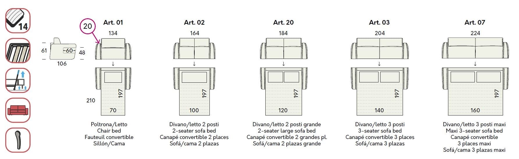 Двуспальный диван-кровать из ткани Felis Day &amp ARCH-00036494 - Вид №8