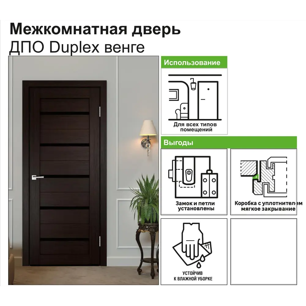 Дверь межкомнатная остеклённая Дюплекс/Фортуна 70x200 см, ПВХ, искусственный шпон, цвет венге 16910341 STLM-2063639 Santreyd  - Вид №7