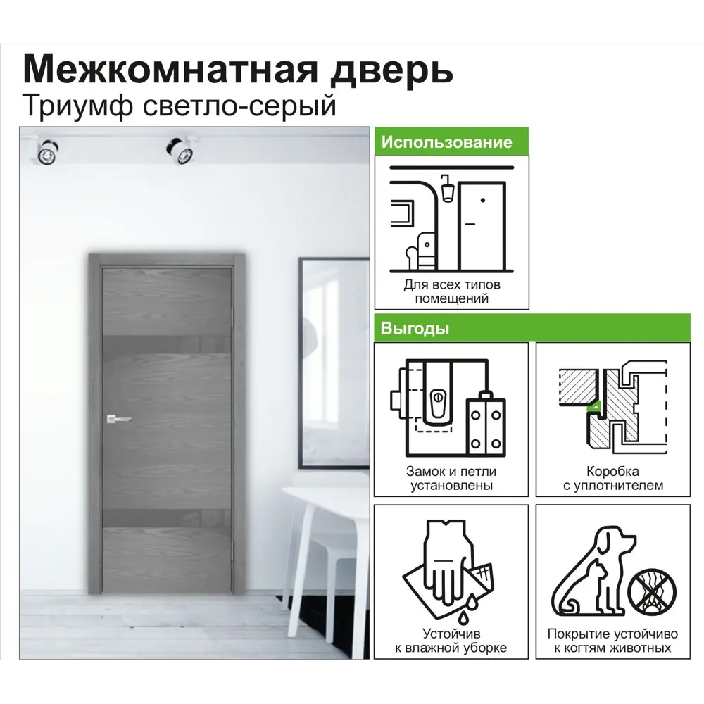 Дверь межкомнатная остеклённая с замком в комплекте Триумф 200x80 см ПВХ цвет серый 82333063 STLM-2155065 CASAPORTE  - Вид №1
