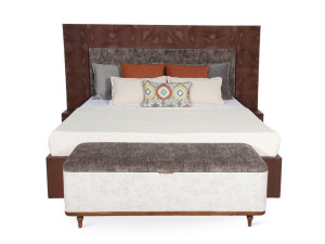 Двуспальная кровать из ткани с мягким изголовьем