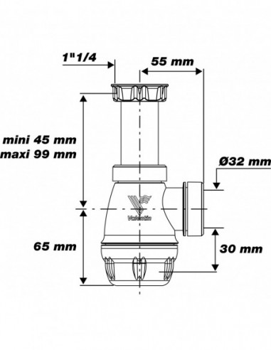 615700 001 00  Сифон для биде Special Connectic, выход D 32 м, двухкомпонентный, со встроенными прокладками Valentin Белый  - Вид №2