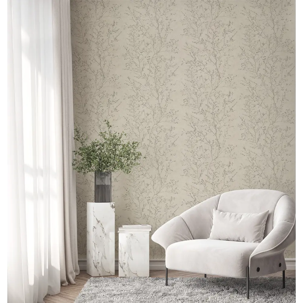 Обои флизелиновые Фрейя темно-бежевые с растительным рисунком 1.06 м 89439234 Santreyd STLM-1581029 - Вид №3