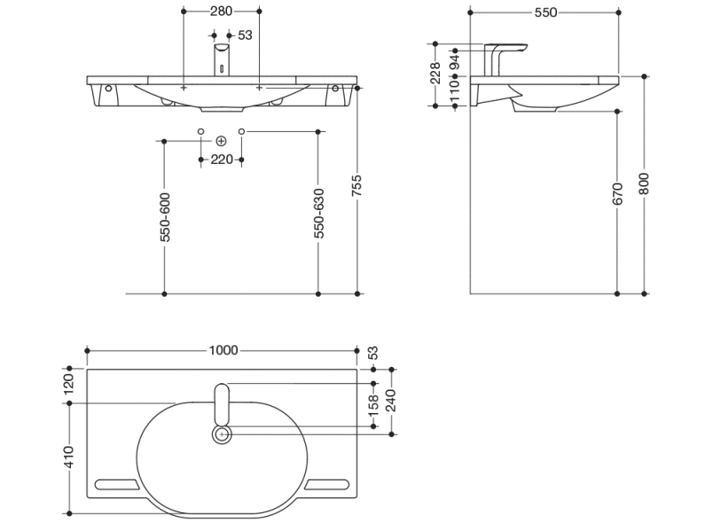 950.19.022 Комплект умывальника и смесителя HEWI Waschtische  - Вид №1