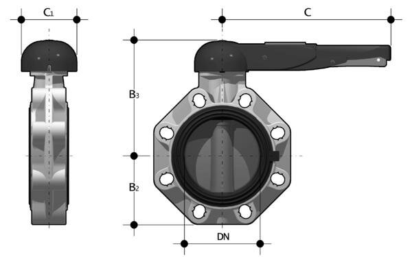 SANIT GB16R951050 Универсальный Промышленная / Химическая дроссельный клапан FK, PVC-U, ручной рычаг  - Вид №1