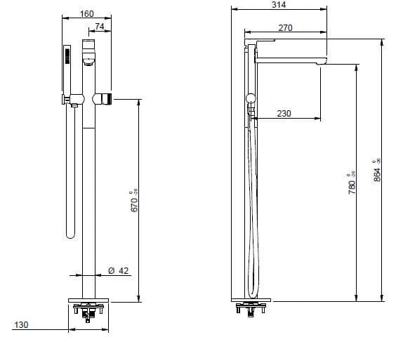 Однорычажный латунный смеситель для ванны с ручным душем Rubinetterie Treemme Albatros ARCH-00143867 - Вид №2