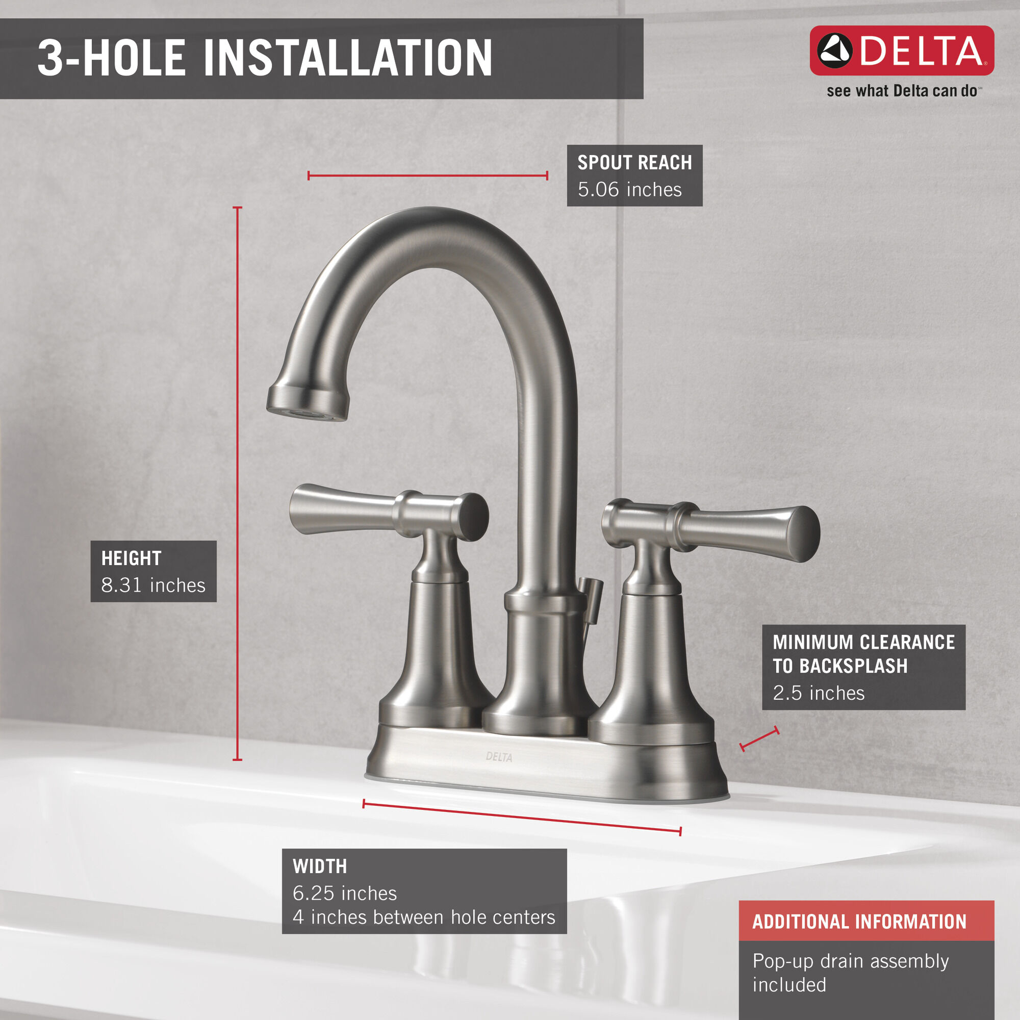25747LF-SP Смеситель для ванной комнаты с двумя ручками Delta Faucet DELTA Матовый никель Spotshield - Вид №1