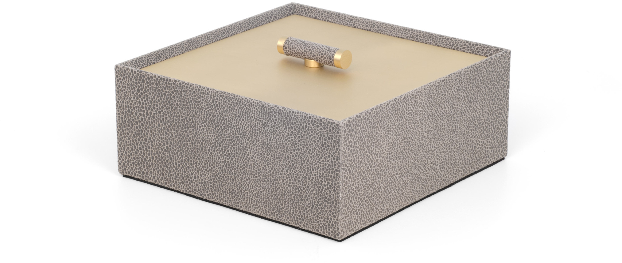 Коробка Iside - 17,6X17,6XH7,5 см / металлическая_хромовая отделка / плетеная кожа_кремовая