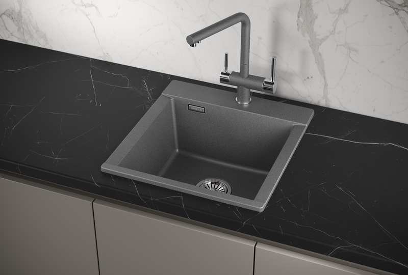 ES-4701, ГРАФИТ (ЧЁРНО-СЕРЫЙ), кухонная мойка, кварц, ESTETICA GRANULA 4701-ST160 - Вид №1