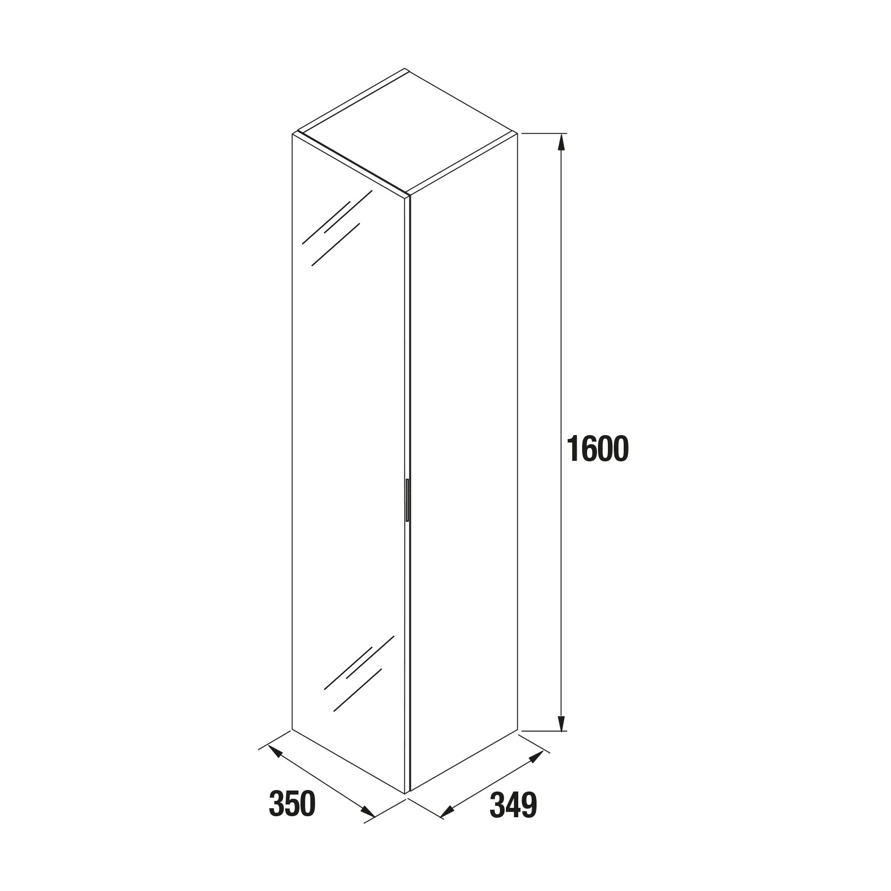 26862 SALGAR Колонна АЛЬЯНС 1600 двусторонняя 1 зеркальная дверца GLOSS GREY 350 x 1600 x 349 мм Глянцевый серый  - Вид №1