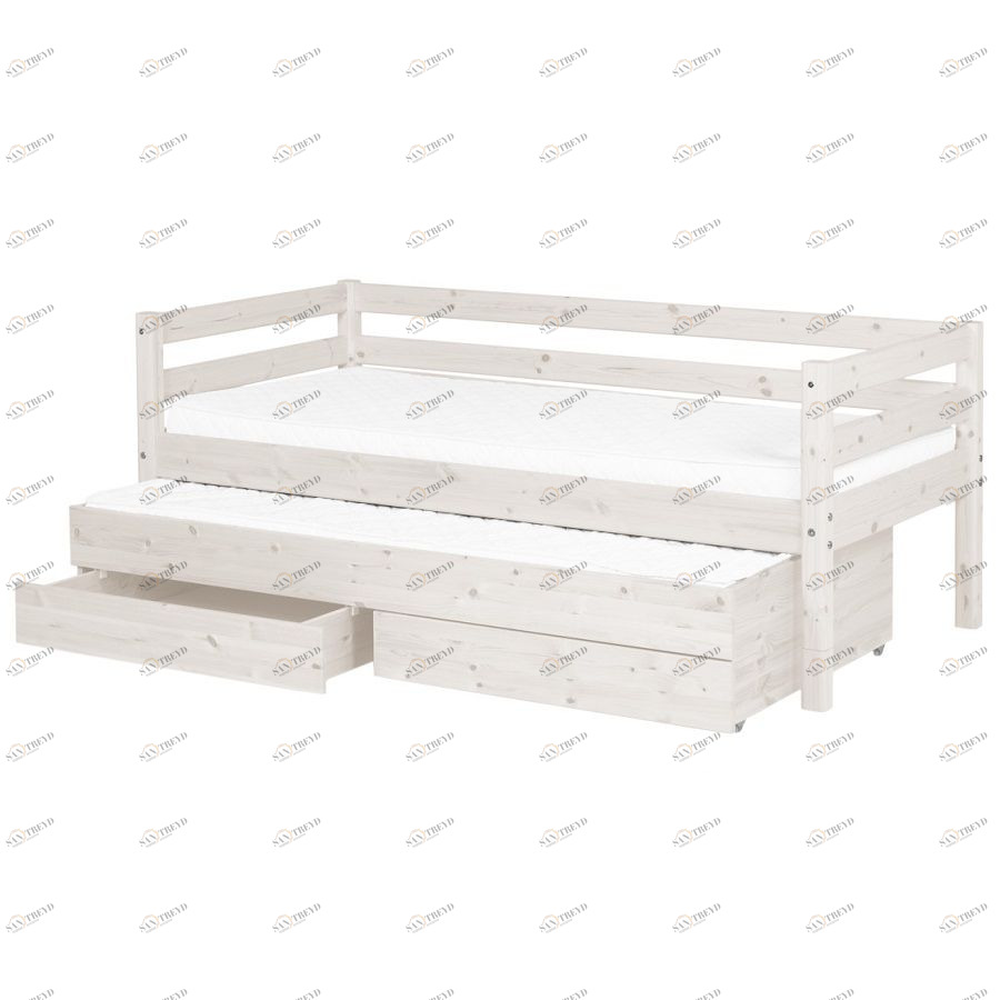 Кровать Flexa Classic с выдвижным спальным местом и ящиками, белая, 200 см 9010157201