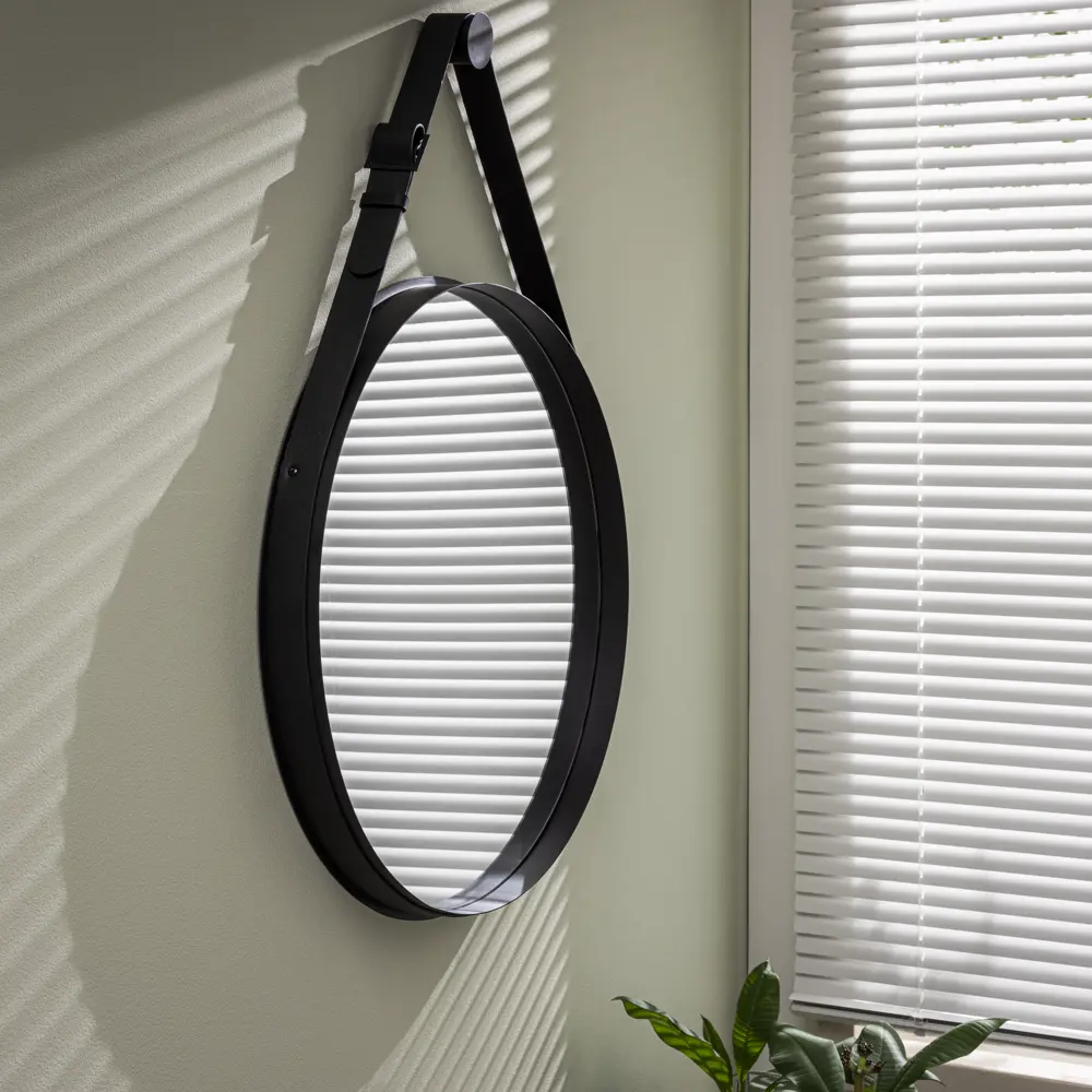 INSPIRE Barbier Black — круглое зеркало с ременной рамой 57 см 86484794