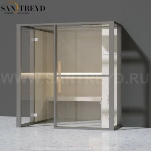 Effegibi LOGICAFILO H LO31010015 Хаммам. Установка: в правый  полуугол. Правая дверь. Мощность: 4,5 кВт макс. Размеры: длина 214 см, ширина 250 см. Отделка: матовый лакированный серый аллюминий и бежевый ламинат из керамогранита.