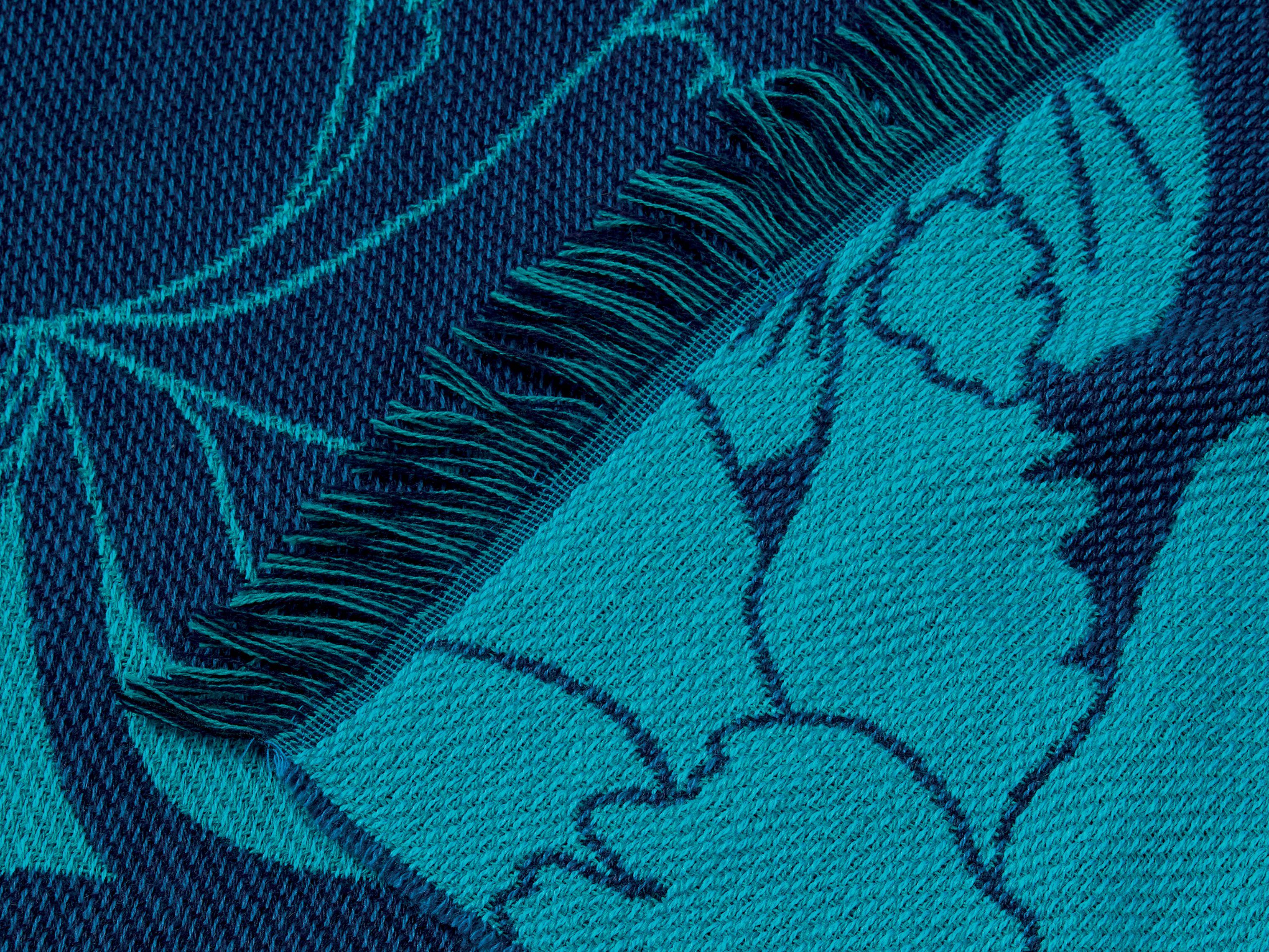 Жаккардовый плед с цветочными узорами K-3 Shogun Blue ARCH-00104440 - Вид №3