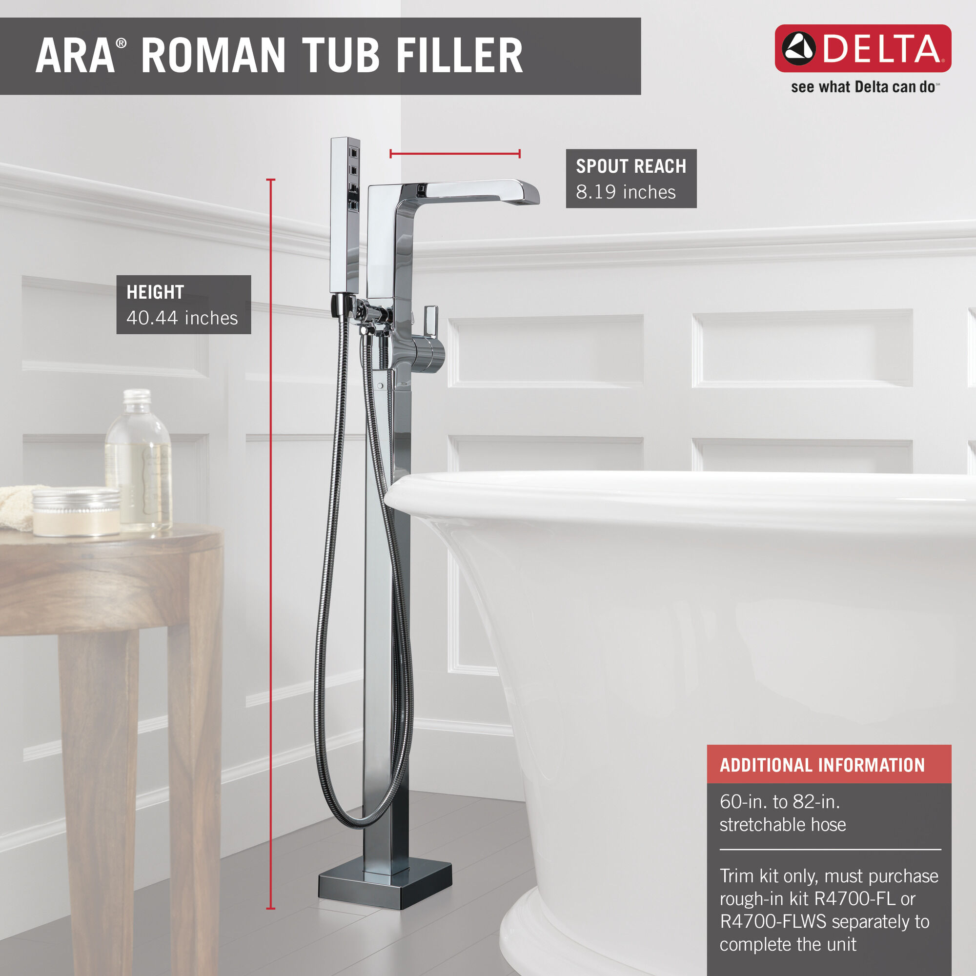 T4767-BLFL Напольная накладка для ванны с одной ручкой и ручным душем Delta Faucet Ara Матовый черный - Вид №1