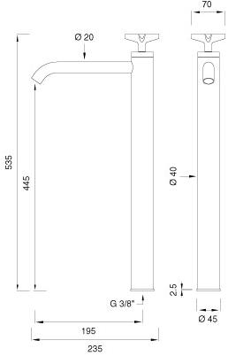 Ceadesign Смеситель для умывальника из нержавеющей стали, гидропрогрессивный, на одно отверстие Cross Crx 46 - Вид №1
