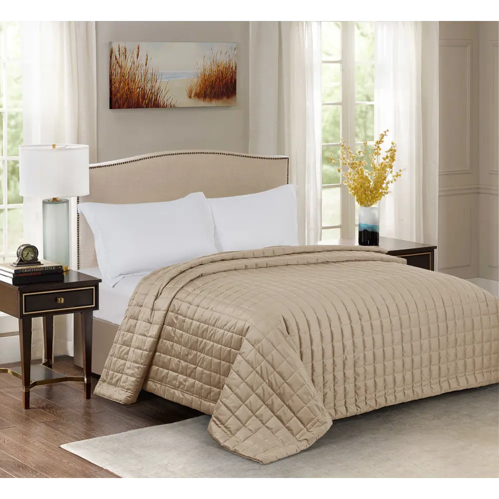 INSPIRE Покрывало Etna велюровое бежевое 240x220 см с геометрической стежкой 89334838 STLM-1574107 - Вид №3