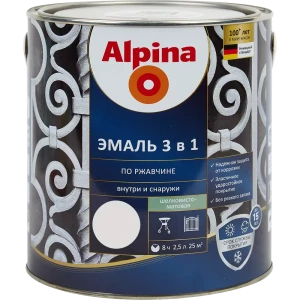 Грунт-эмаль по ржавчине 3 в 1 Alpina полуматовая цвет белый 2.5 л