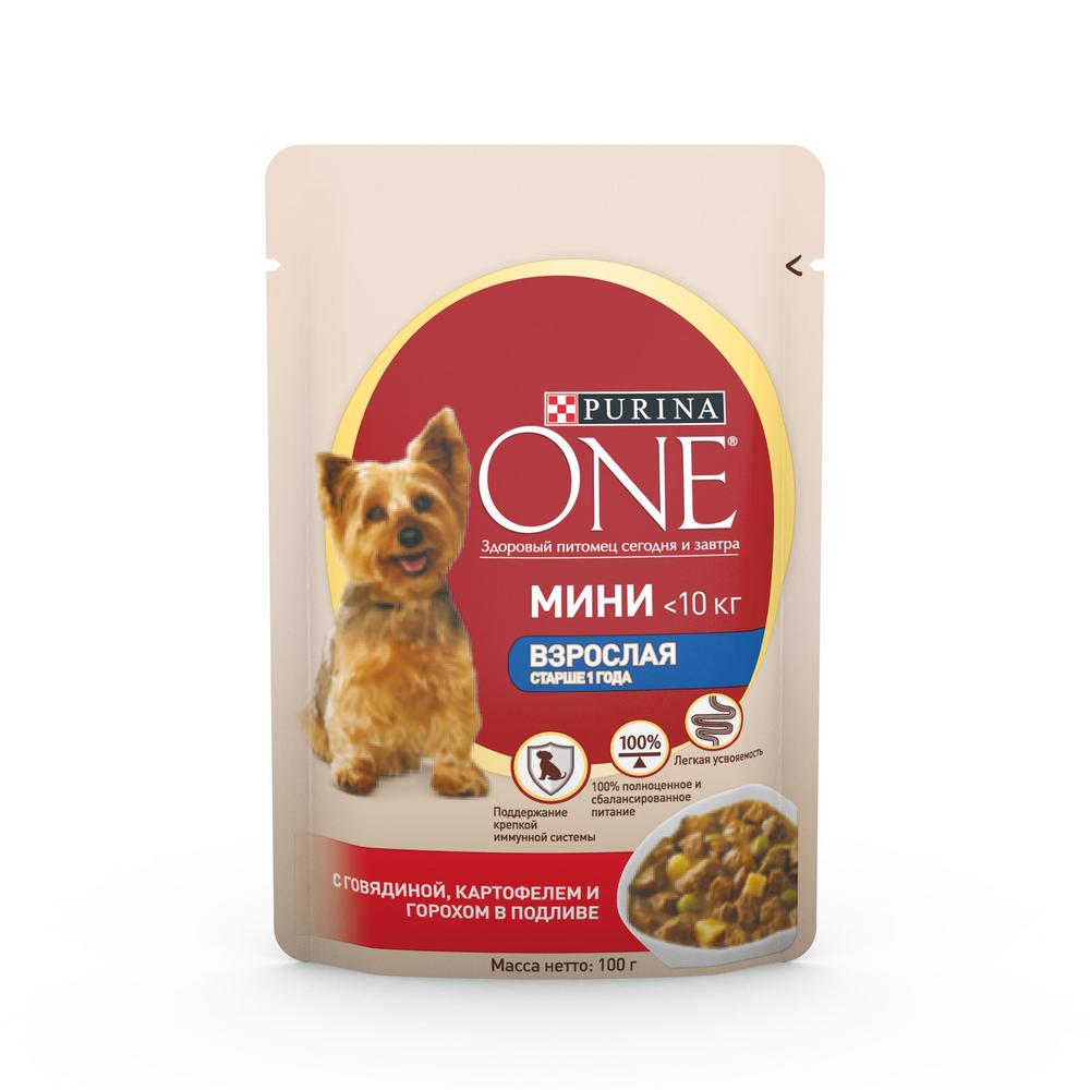 ПР0053578 Корм для собак ONE Mini говядина, картофель, горох пауч 85г PURINA 