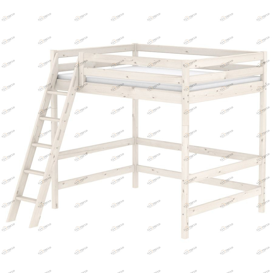 Кровать Flexa Classic высокая односпальная двухъярусная с наклонной лестницей, белая, 190 см 9010622201