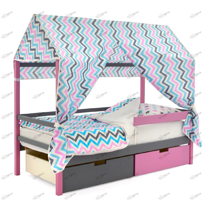 Крыша для кровати-домика текстильная Svogen зигзаги, графит, лаванда, бирюза БЕЛЬМАРКО  00-3833088 Голубой;серый Santreyd 