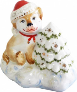 10627409 Дулевский фарфор Скульптура "Собачка с елкой" Фарфор