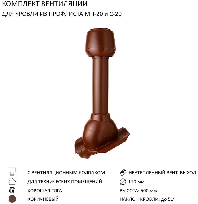 90757706 Колпак Polivent D110 с вентиляционным выходом 110 мм для кровельного профнастила 20 мм цвет коричневый STLM-0370463