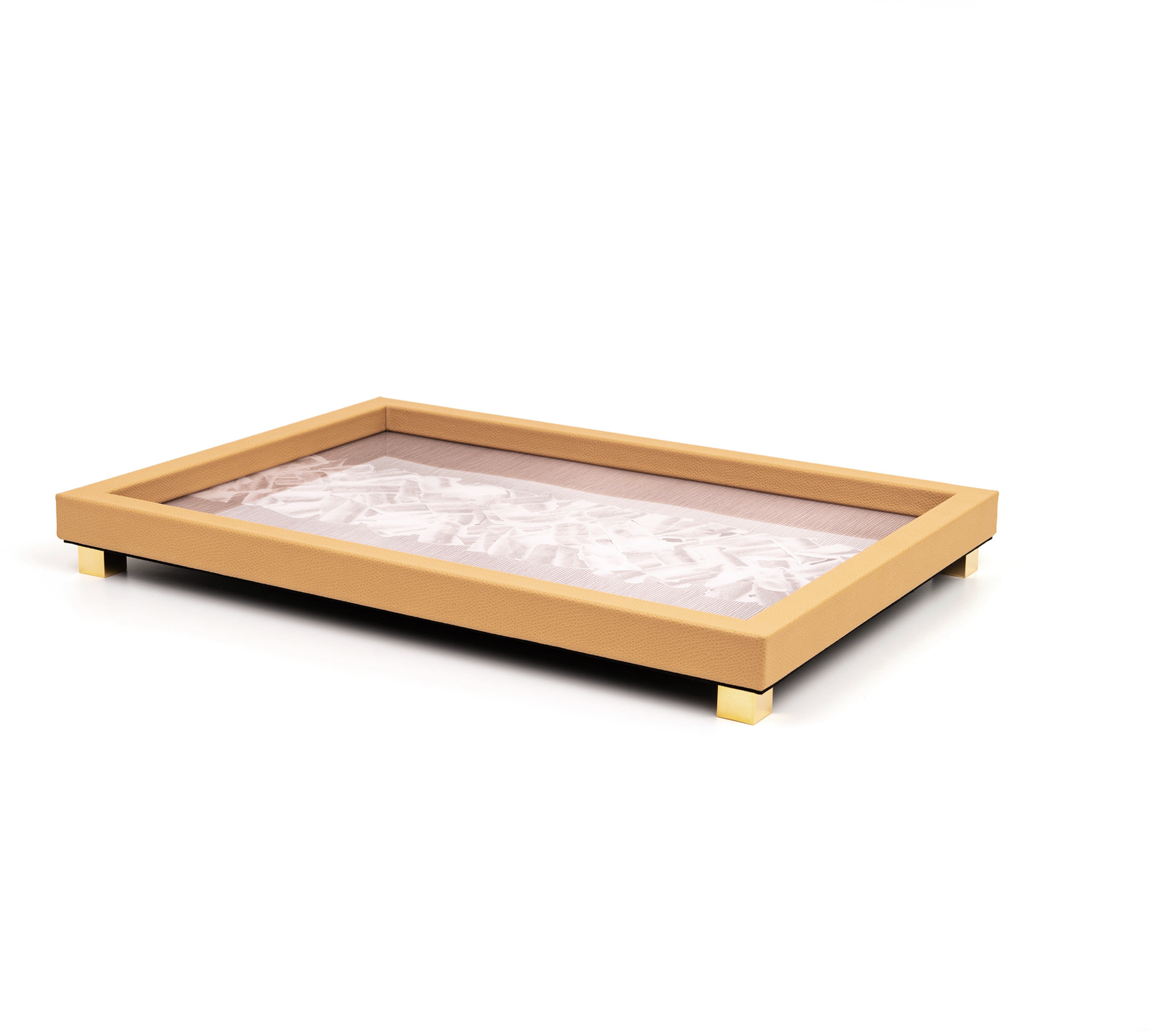 Поднос для заметок - 45X32 см/металл-хром/зернистая кожа_кремовый