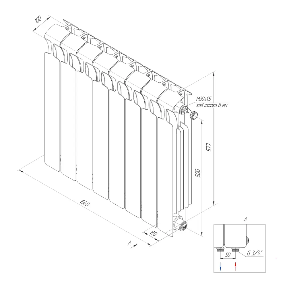 RIFAR Monolit 500 - Биметаллический радиатор с монолитной конструкцией, 8 секций 18722909 STLM-0012195 - Вид №10